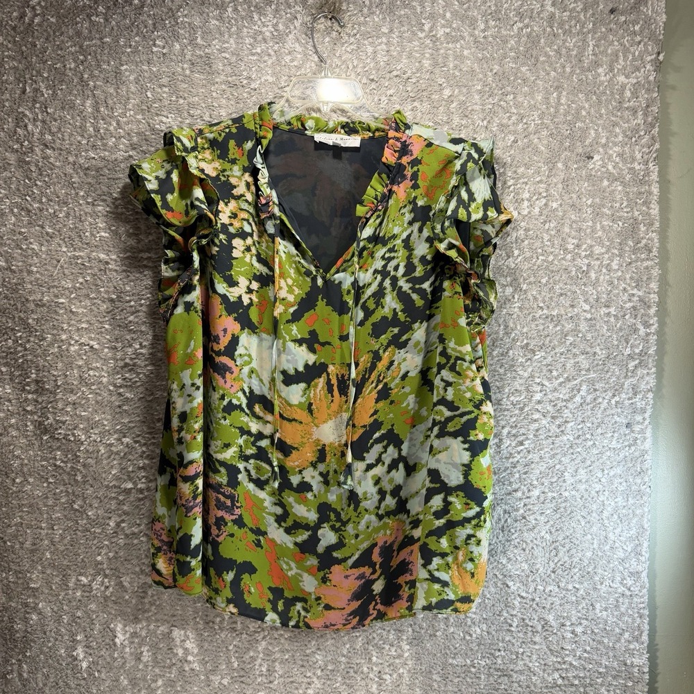 Chelsea & Theodore 2X Abstract Top Blouse Peasant Colorful Polyester Lined